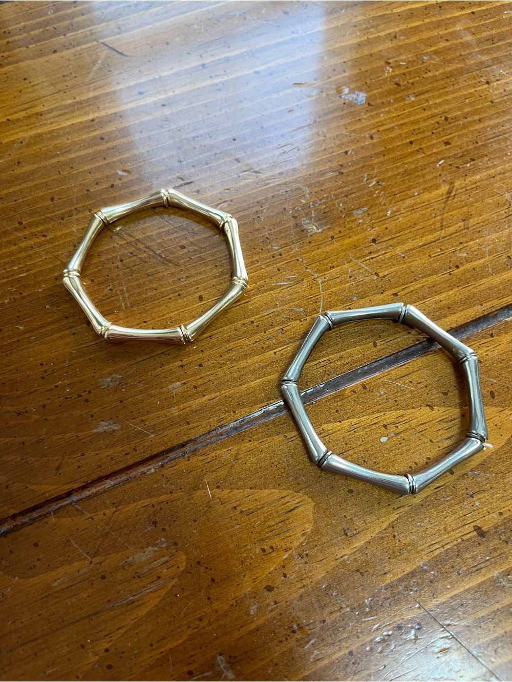 Set of 2 Bamboo Stretch Bracelets Gold & Silver Tone Stackable Boho EUC